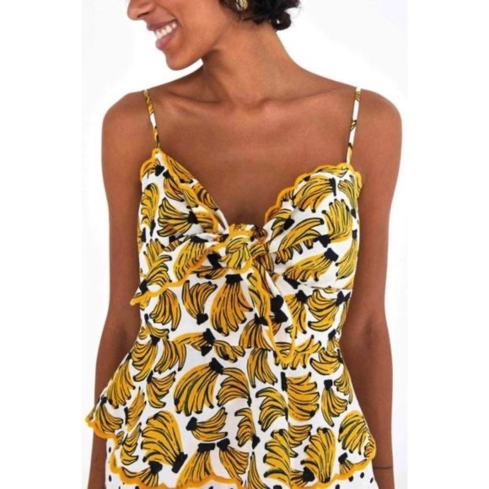 Anthropologie Farm Rio Bossa Banana Tank Top, Size Medium, Linen Top